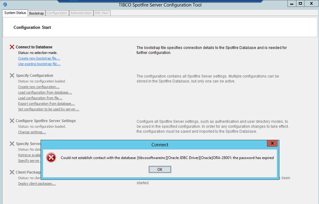 <"ORA-28001: The password has expired" error screenshot>