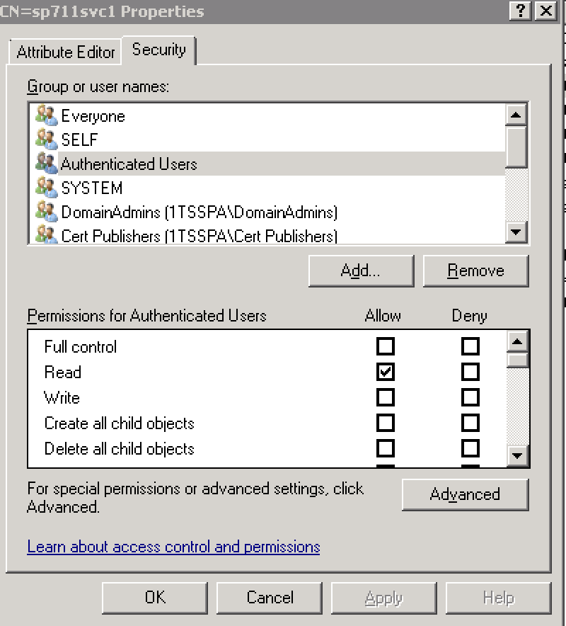 User Account Properties in ADSI Edit tool